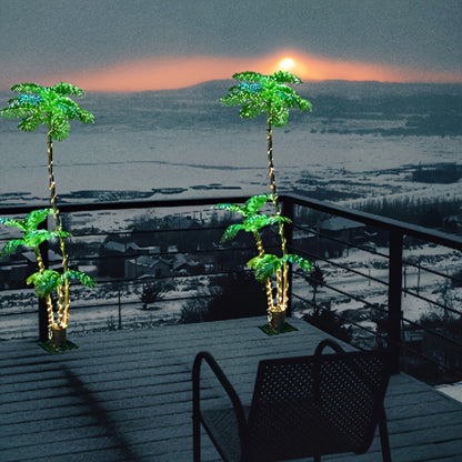 Lighted Artificial Palm Tree Solar Powered 7FT with 3 Trunks & 260 LED Lights, 8 Lighting Modes 2600mAh Battery, Outdoor Indoor Fake Palm Tree Decor for Tiki Bar Patio Yard Pool Beach Party