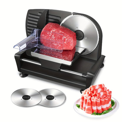 Electric Meat Slicer 200W Deli Food Slicer with Two 7.5" Removable Stainless Steel Blades 0-15mm Thickness Control Cut Meat Ham Bread Cheese Fruit for Home Use