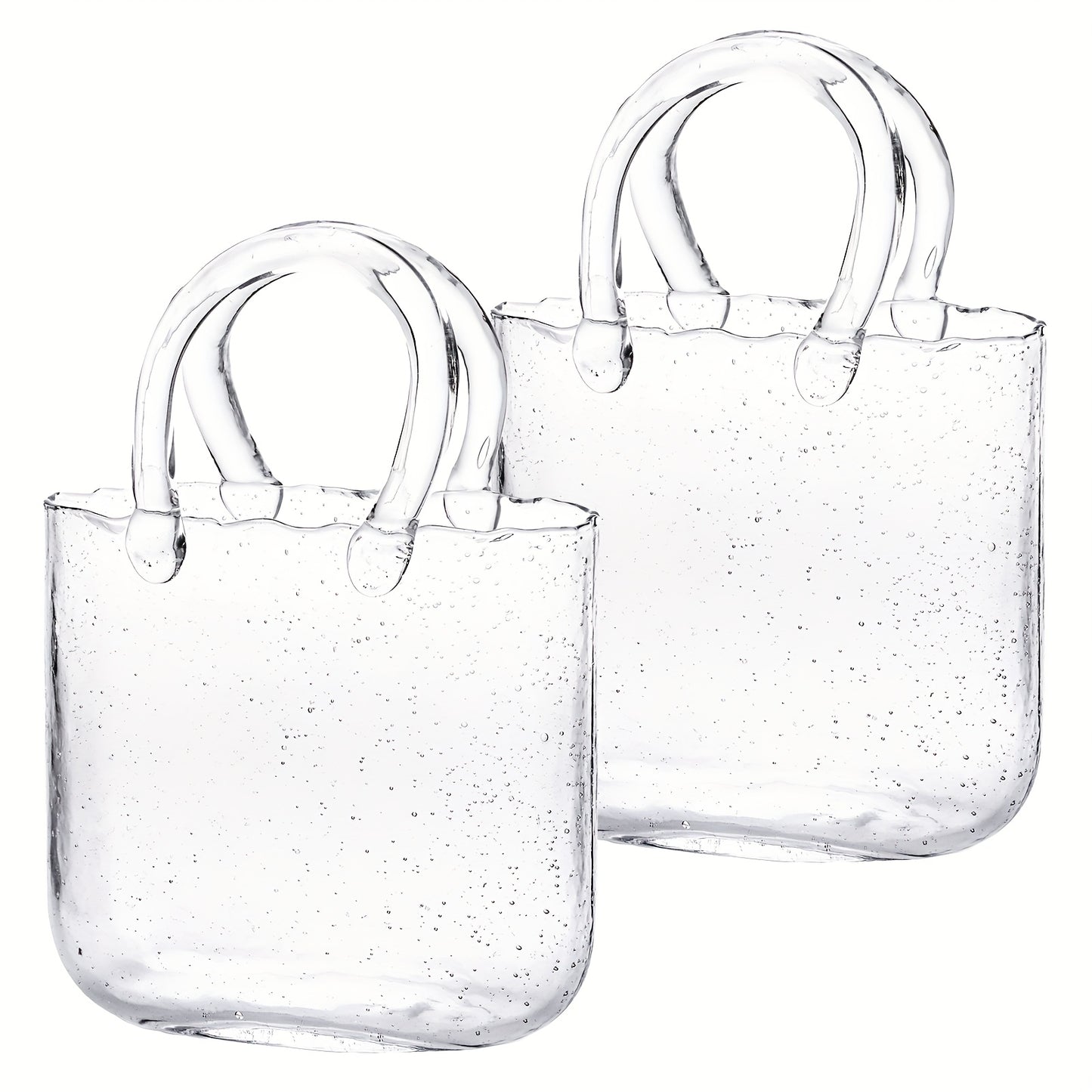 Glass Purse Vase for Flowers Glow in the Dark Vase Fish Bowl Bubble Clear Bag Vase with Handle 7.7x3.9x10.4In Unique Decorative Vases for Centerpieces Wedding Table Christmas Home Decor