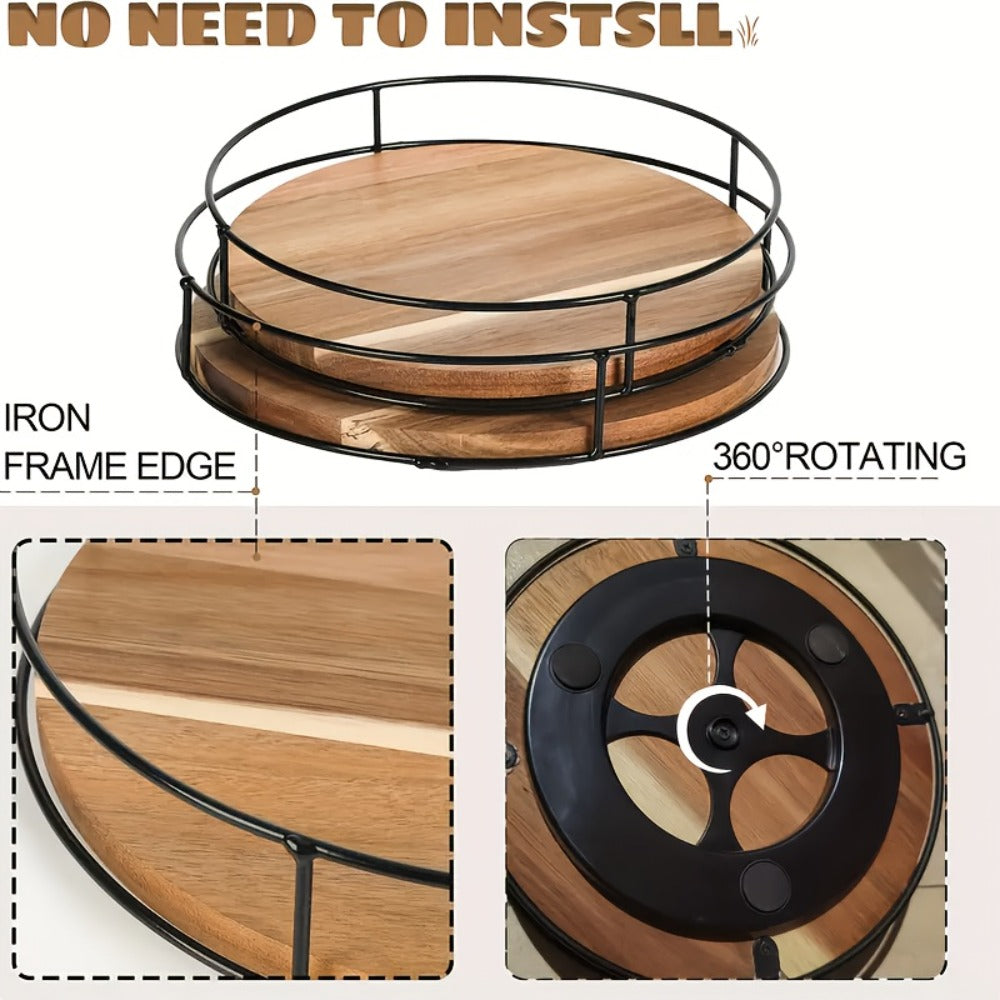 12" Wooden Rotating Storage Rack Turntable Organizer Kitchen Pantry Countertop Cabinet