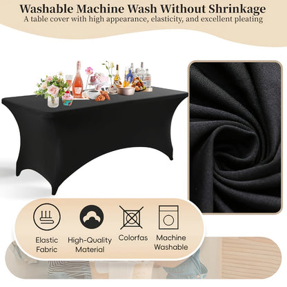 Spandex Tablecloth for 6 ft Rectangle Tables – Elastic Fitted Table Cover for Events, Parties, Weddings & Banquets – Wrinkle-Free Stretch Fabric in Black, White & Red, Indoor & Outdoor Use