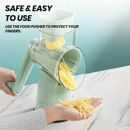 Rotary Cheese Grater with Interchangeable Blades – 5-in-1 Manual Vegetable Slicer Shredder Set, Suction Cup Base, Easy to Clean, Multifunctional Kitchen Tool for Fruits, Vegetables & Nuts