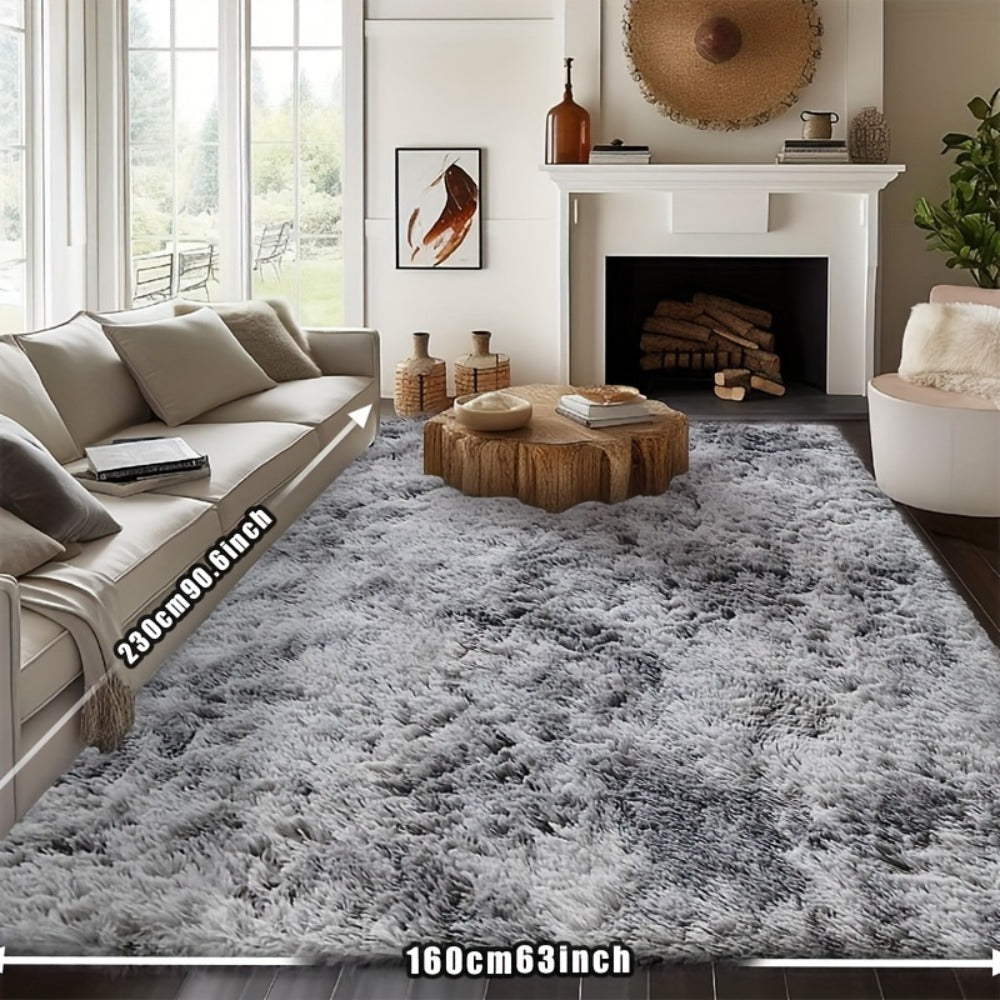 Fluffy Rug Plush Soft Indoor Carpet Non-Slip for Living Room Bedroom Hallway Runner Nursery Kids Play Area — Tie Dye & Solid Colors Multiple Sizes