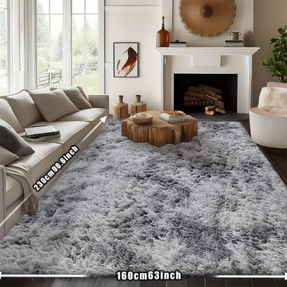 Fluffy Rug Plush Soft Indoor Carpet Non-Slip for Living Room Bedroom Hallway Runner Nursery Kids Play Area — Tie Dye & Solid Colors Multiple Sizes