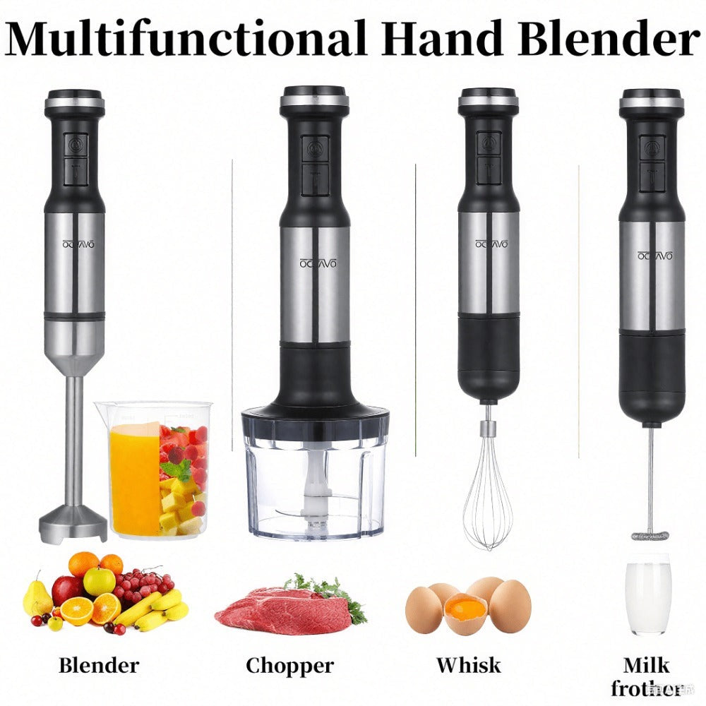 800W Immersion Hand Blender 5-in-1 Set – Stainless Steel Stick Mixer with Whisk, Frother, 1000ml Cup & 450ml Food Chopper for Smoothies, Soup & More
