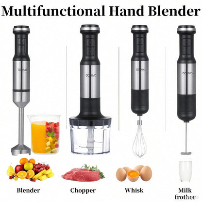 800W Immersion Hand Blender 5-in-1 Set – Stainless Steel Stick Mixer with Whisk, Frother, 1000ml Cup & 450ml Food Chopper for Smoothies, Soup & More