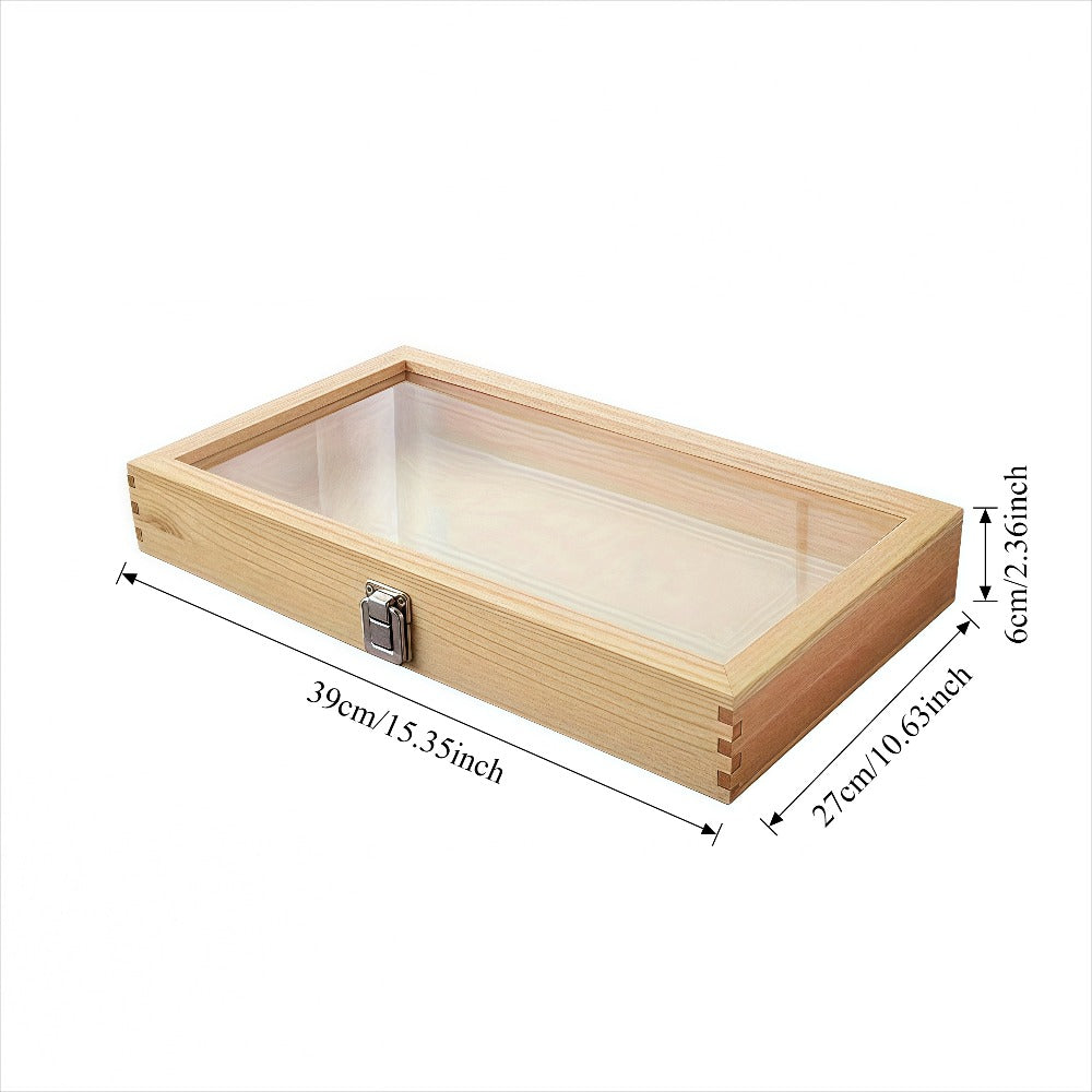 Lockable Wooden Display Storage Box with Acrylic Window – Jewelry & Collectibles Organizer Drawer Box, Elegant Wood Finish, Clear Viewing Panel, Gift Box