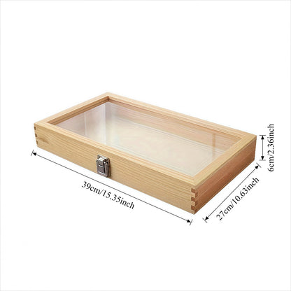 Lockable Wooden Display Storage Box with Acrylic Window – Jewelry & Collectibles Organizer Drawer Box, Elegant Wood Finish, Clear Viewing Panel, Gift Box