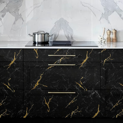 Black Marble Wallpaper Self-Adhesive Peel and Stick | Gold Vein Kitchen Backsplash Contact Paper | 23.62" x 196.85" Large Removable Wall Sticker for Modern Home Decor, Countertop & Furniture Wrap