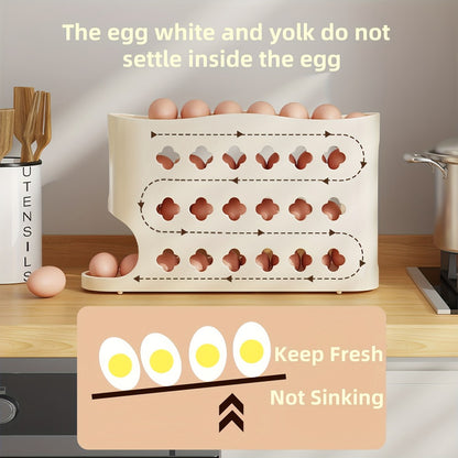 Egg Dispenser for Refrigerator, 4-Tier Automatic Rolling Egg Holder Rack – Space-Saving Egg Storage Organizer for Fridge, Kitchen Cabinet, Countertop and Table