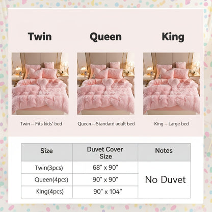Faux Fur Duvet Cover Set Twin Queen King Super Soft Plush Comforter Cover with Pillowcases Heart Pillow for Kids Teens Machine Washable Bedroom Decor
