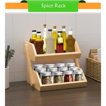 Bamboo Fruit Storage Rack 2-3 Tier with Hooks, Kitchen Counter Organizer for Fruits Vegetables Bread Spices, Freestanding Shelf Basket Display Stand