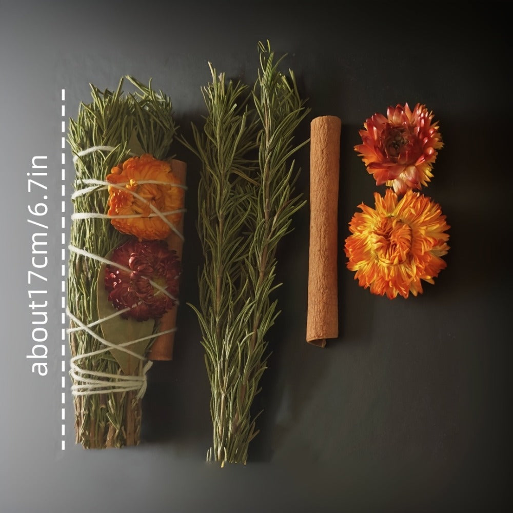 Rosemary Cinnamon Dried Flower Bundles 5pcs – Handmade Aromatic Home Decor Sticks with Bay Leaves & Daisies, Festival Gift