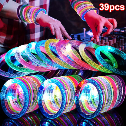 LED Glow Bracelets Party Pack – Flashing Light-Up Wristbands for Birthday, Concert, Carnival & Halloween, Assorted Colors Bulk Set 24 39 79 Pcs Night Light Party Supplies Gift