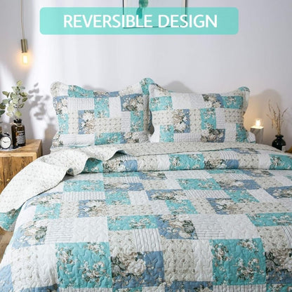Floral Quilt Set Lightweight Bedspread Coverlet 2 or 3-Piece, All Season Hypoallergenic Breathable Paisley Patchwork Print Quilt for Bedroom Guest Room Dorm RV Cabin, Twin Queen King, Shabby Chic