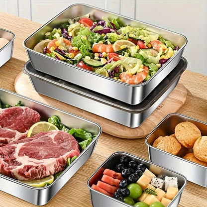 Stainless Steel Food Storage Containers 5 Pack with Lids Reusable Baking Trays for Meal Prep Picnic Refrigerator Organization Kitchen