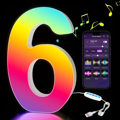 LED Letter Lights Music Sync - Colorful Flashing Marquee Alphabet Lights for Room Decor, Party, Bedroom, Festival & Camping, Numbers 0-9 & A-Z & Symbols Available, Night Light Wall Decoration