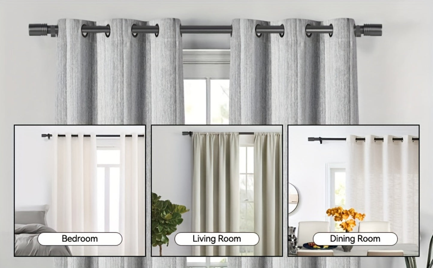 Adjustable Curtain Rods for Windows 1 Inch Diameter – Modern Decorative Drapery Rod with End Finials, 18"-45" to 36"-120" | Black, Brushed Nickel & Gold Finish