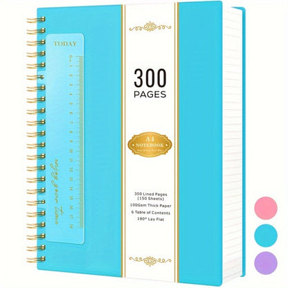 Large Spiral Notebook 300 Pages Hardcover – 8.5x11 A4 College Ruled 100GSM Lined Paper PVC Waterproof Cover for Work School Travel Women Men Purple Pink Blue Black Yellow Green