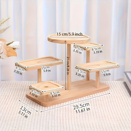 Tiered Wooden Display Stand Libra Balance Scale Style – Multi-Level Storage Organizer Shelf for Jewelry Crystals Snacks Home Decor Countertop