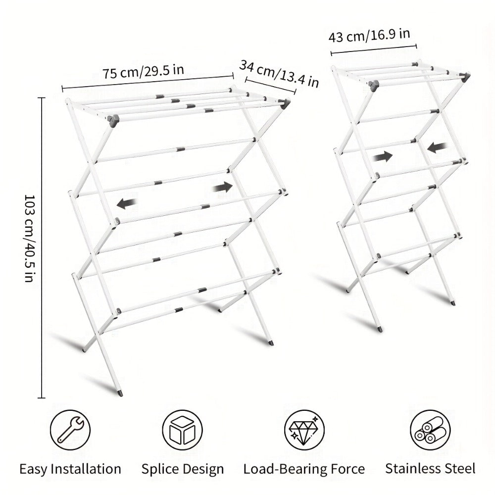 Laundry Drying Rack 3-Tier X-Type Expandable Metal, Collapsible Clothes Dryer & Towel Rack — Air Drying Stand for Indoor & Outdoor Use | Grey, White | Multiple Configurations