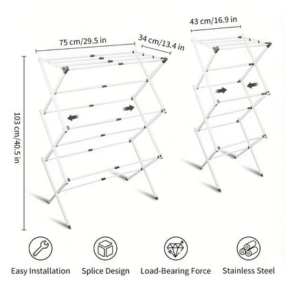 Laundry Drying Rack 3-Tier X-Type Expandable Metal, Collapsible Clothes Dryer & Towel Rack — Air Drying Stand for Indoor & Outdoor Use | Grey, White | Multiple Configurations