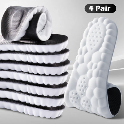 Sport Insoles Shoe Inserts 4 Pairs - 4D Cushioning High-Elasticity Shock Absorption, Soft Breathable Arch Support for Athletic Running Daily Wear, Men & Women EU35-50