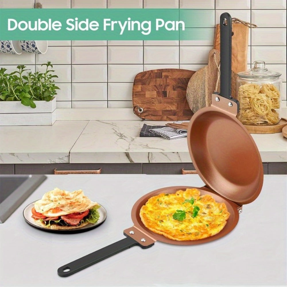 Pancake Pan Double Sided Non-Stick Reversible Folding Breakfast Frying Pan Pancake Maker for Fluffy Pancakes Omelette Frittata Dishwasher Safe Plastic Handle Pink Gold Green