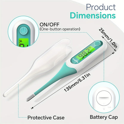 Digital Oral Thermometer for Adults & Kids – 8-Second Fast Read, Bendable Tip, 3-Color Fever Backlight, 32 Memory Records, Rectal Use for Infants, Celsius/Fahrenheit Conversion