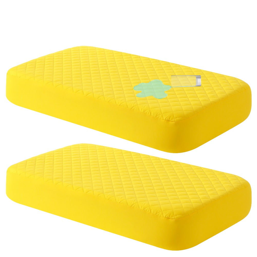 Mini Crib Mattress Protector Fitted Sheet 2 Pack – Quilted Breathable No Noise Baby Mattress Cover | 100% Polyester Protective Play Mat for Standard & Mini Crib | Coffee, Black & Yellow