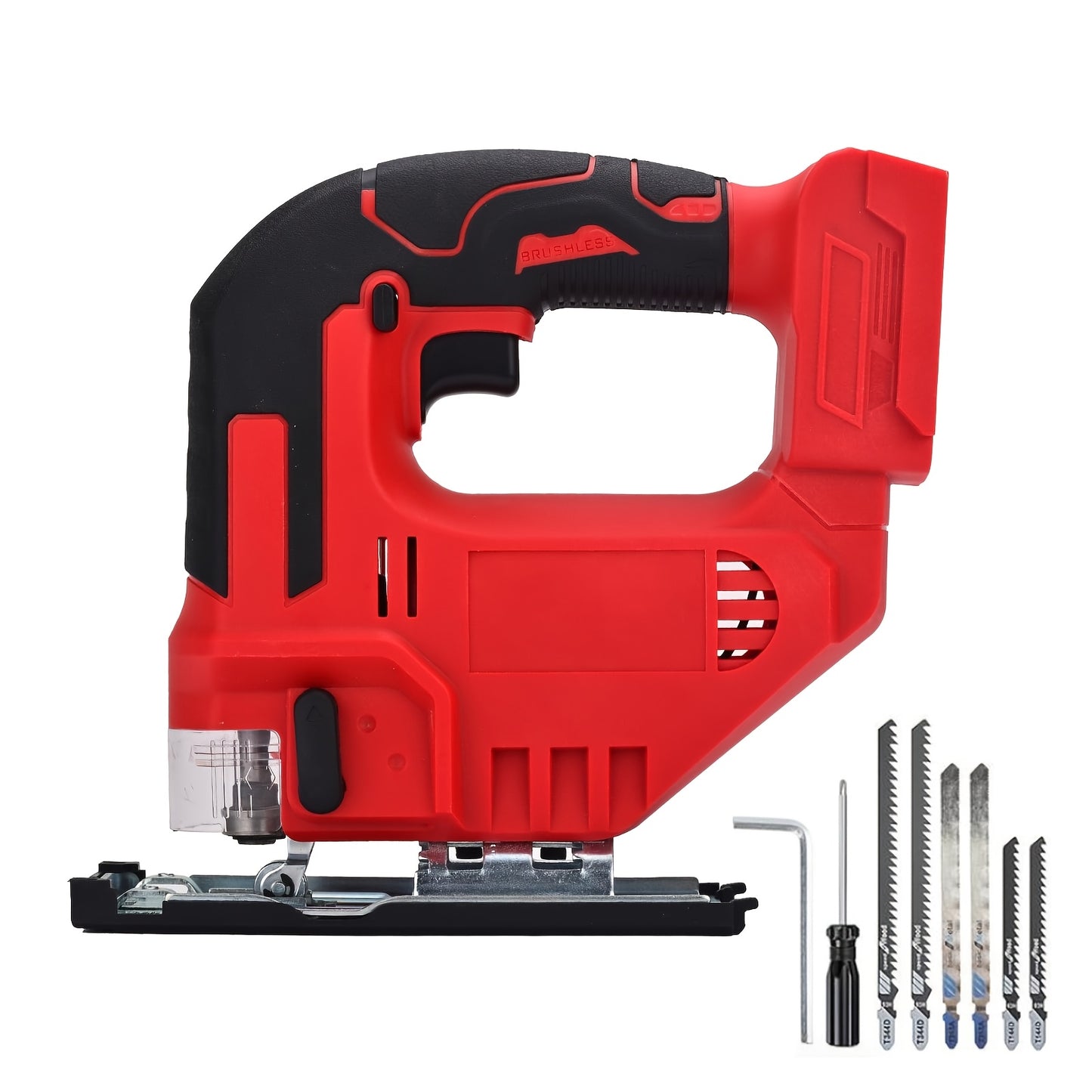 Cordless Jigsaw Tool with Brushless Motor - Variable Speed Bevel Angle 0-45° LED Light 3-Position Rail for Straight Lines Curves Circles Wood Cutting Power Saw (Battery Not Included)