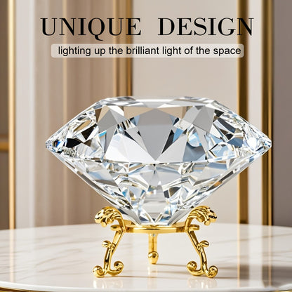 Crystal Sun Catcher with Gold Stand - Quadrilateral Decorative Crystal Stone Paperweight Rainbow Light Prism for Living Room Bedroom Home Decor Holiday Gift Christmas Valentine's Day