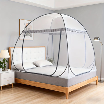 Mosquito Net for Bed Pop Up Bed Canopy 360° Protection Portable Foldable Yurt Mosquito Net with U-Shaped Zipper Ruffled Design Anti-Mosquito Indoor Bedroom Canopy Gray Blue Multiple Sizes