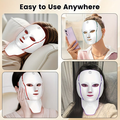 7-Color LED Light Therapy Facial Mask Device – Skincare Beauty Tool for Face & Neck, USB Rechargeable, Anti-Aging Red Light, Acne Blue Light, Skin Rejuvenation Gift