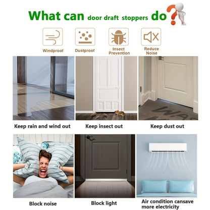 Door Draft Stopper 2pcs Silicone Weather Stripping 37" Under Door Seal Strip with Strong Adhesive – Noise Reduction, Energy Saving, Easy Install for Interior & Exterior Doors, Brown & Black