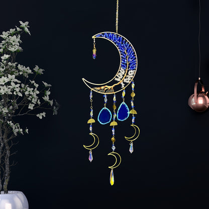 Moon Agate Tree Hanging Ornament Handmade Boho Suncatcher Wall Decor - Crystal Window Sun Catcher Gift for Mom Friends Women Birthday Christmas Holiday Home Decoration