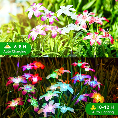 Solar Garden Lights Blooming Lily Flower | 7 Color Changing LED | Waterproof Outdoor Solar Stake Lights | Yard Patio Pathway Gravestone Decor | 2 4 12 Pack Solar Flower Lights