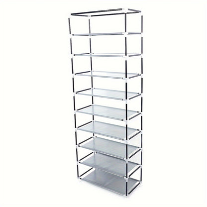 Shoe Rack with Dustproof Cover 10 Layers 9 Cubbies – Large Capacity Non-Woven Shoe Organizer for Entryway, Closet & Bedroom – Space-Saving Steel Frame Shoe Shelf, Easy Assembly