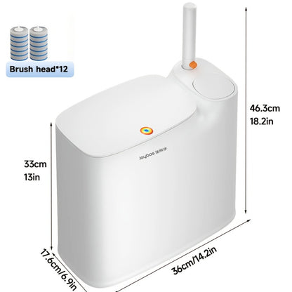 Toilet Brush and Trash Can 2-in-1 Set - Disposable Brush Heads Slim 7.7L Bathroom Waste Bin with Push Lid Hygienic No-Touch Cleaning System Space Saving ABS Plastic | White | RV Apartment Small Bathroom