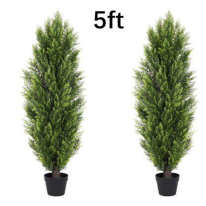 Artificial Cedar Topiary Trees 2 Pack UV Resistant Faux Greenery for Indoor Outdoor Patio Garden Office Entryway Decor 4FT 5FT 6FT