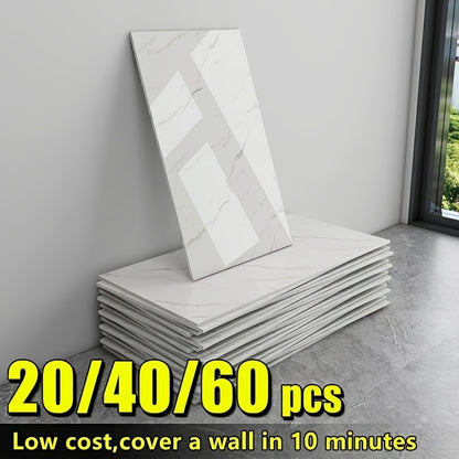Marble Peel and Stick Wall Panels Self-Adhesive 3D Decorative Tiles - Glossy Marble Sheets for Bathroom Kitchen Living Room - Removable Vinyl Planks White Grey Black Imitation Stone DIY Home Decor