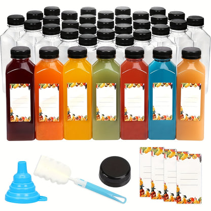 16oz Plastic Juice Bottles with Caps Reusable Clear Beverage Containers Bulk Set with Lids Funnel & Brush for Juice Smoothies Milk