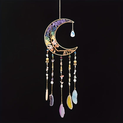 Dreamcatcher Moon Suncatcher Wall Hanging – Handmade Boho Wind Chime Pendant for Indoor Outdoor Garden, Courtyard & Party Decor – Christmas & Birthday Gift