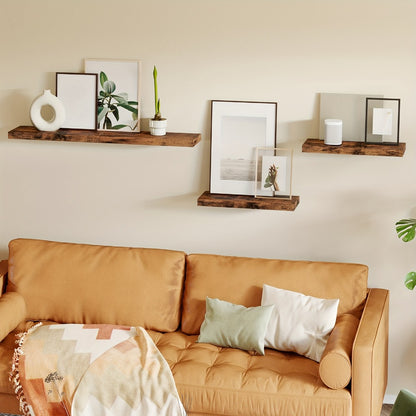 Floating Wall Shelves Set of 4, Retro Style Wall Mounted Shelves with Invisible Brackets for Bathroom Living Room Bedroom Kitchen, Brown Black White Gray Home Decor Display