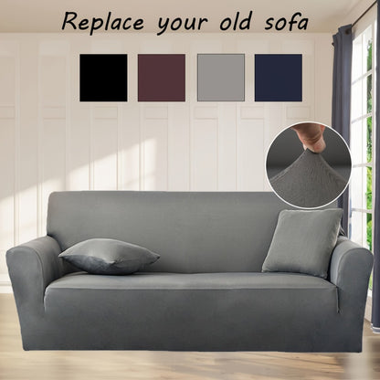 Stretch Sofa Cover Elastic Band | Milk Fiber Fabric Slipcover, Machine Washable Polyester Spandex, 1 to 4 Seater Armchair Couch Cover, Red Gray Blue Black Coffee, Home Decor