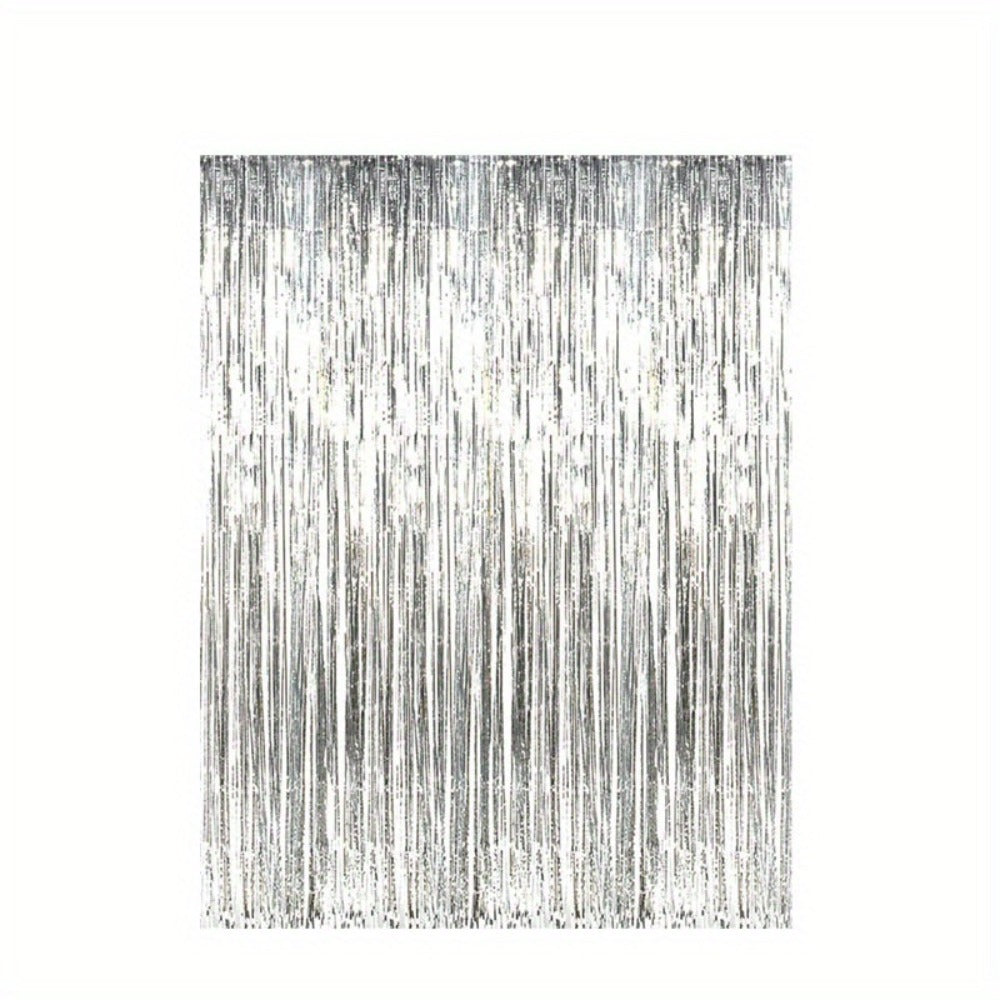 Tinsel Foil Backdrop 6 Packs Metallic Glitter Tassel Curtain – Silver Laser Rain Streamer for Party Photo Booth Birthday Wedding Holiday Doorway Decoration