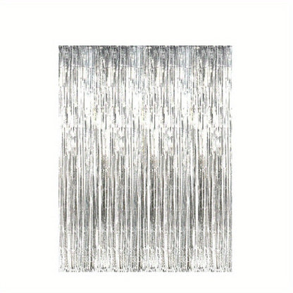 Tinsel Foil Backdrop 6 Packs Metallic Glitter Tassel Curtain – Silver Laser Rain Streamer for Party Photo Booth Birthday Wedding Holiday Doorway Decoration