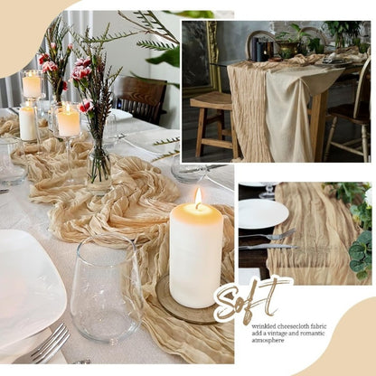 Cheesecloth Table Runner 6 Pack | Boho Gauze Semi-Sheer Fabric 21.7×72.8 Inch for Wedding, Baby Shower & Farmhouse Decor