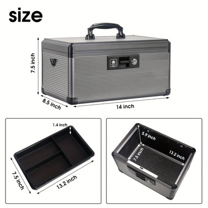 Aluminum Alloy Lockable Medicine Box – Double Layer Large Capacity Storage Box with Key Lock, Handle & Tray for Medicines, Documents & Valuables, 10"/12"/14"/16" Home Security Box