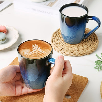 Gradient Blue Ceramic Mugs Set of 6 – 14 Oz Reaction Glaze Coffee Mugs – Durable Stain-Resistant Unique Design – Perfect for Coffee, Tea & Gifting at Weddings, Parties & Holidays